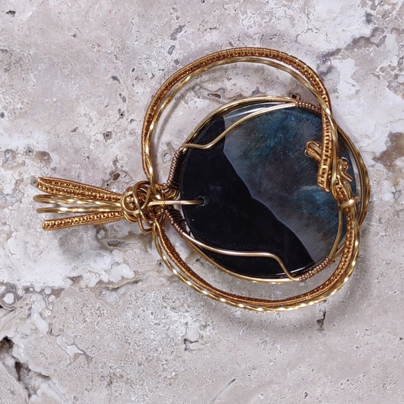 Copper Wire Wrapped Stone Pendant - Picture 2 of 4